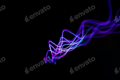 Preview: Neon design elements lights glow and flash technology abstract background.