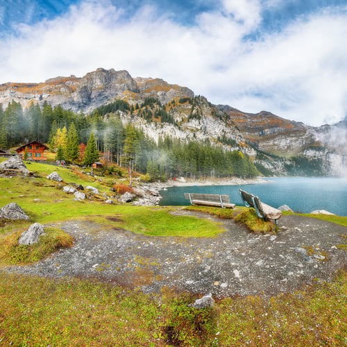 Preview: Incredible autumn view of Oeschinensee Lake.