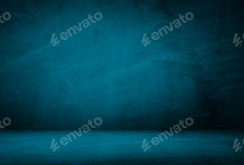 Preview: Vintage grunge blue concrete texture studio wall background with vignette.