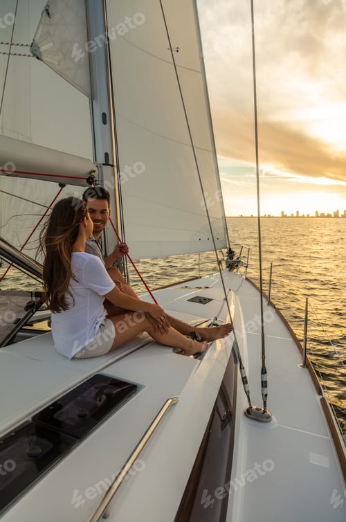 Preview: Hispanic couple enjoying romantic getaway on private yacht