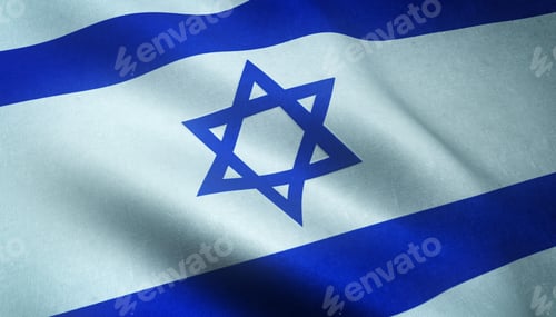 Preview: Closeup shot of the waving flag of Israel with interesting textures