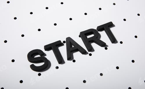 Preview: Top view of the word start on a white background - new business consept