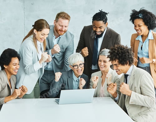 Preview: young business people meeting office diversity teamwork group celebrating success corporate senior