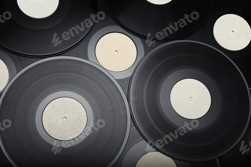 Preview: Heap of 12-inch LP vinyl records with blank labels.