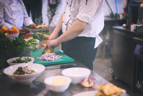 Preview: team cooks and chefs preparing meal