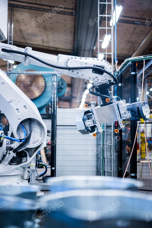 Preview: Sophisticated industrial robot arm in a modern factory setting