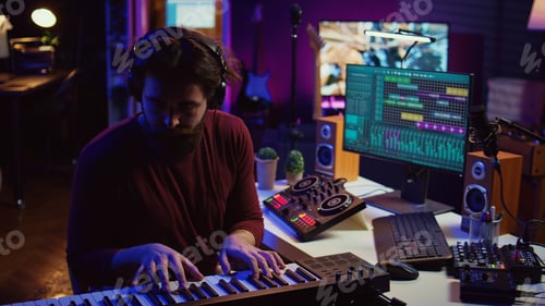 Preview: Man Creates Electronic Music on Keyboard in Studio