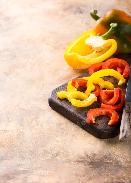 Preview: Fresh picked red, yellow and green bell pepper