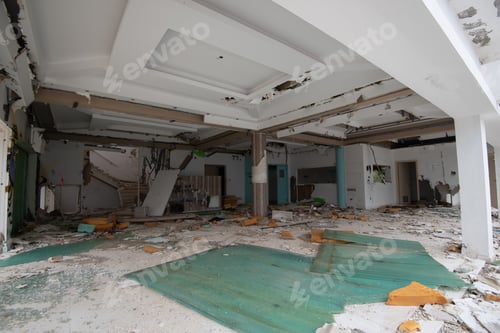 Preview: Interior of an old abandoned room with damaged furniture and a messy floor