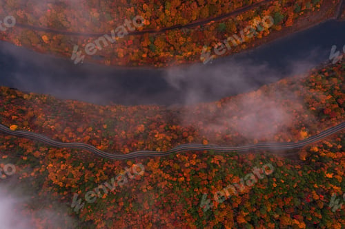 Preview: Aerial view on Hawks Nest in fog