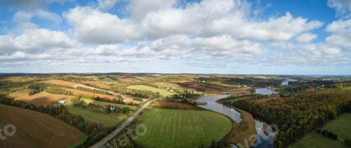 Preview: Aerial landscape view of Farm Fields during a sunny day