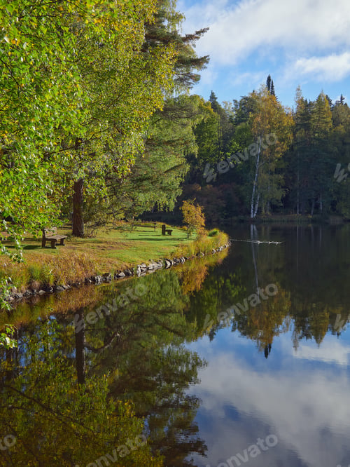 Preview: Recreation area in a public park near the water in Europe.