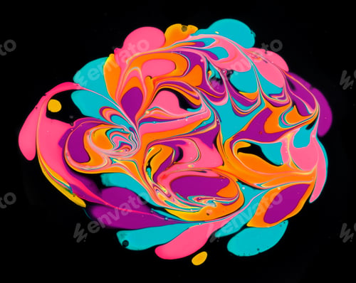 Preview: Close-up shot of thick paint of various bright colors flowing down and mixing together