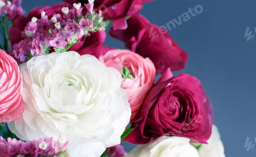 Preview: Pink, white and fuchsia flowers on a grey background
