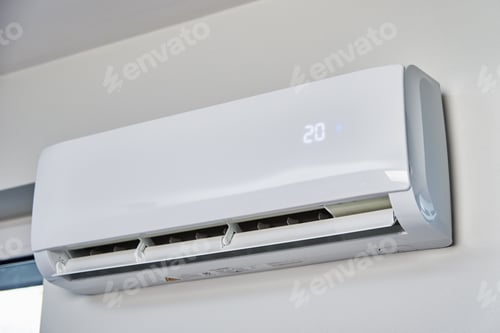 Preview: Air conditioner hanging on the wall, close up