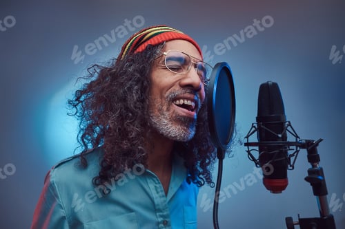 Preview: African Rastafarian singer male in the recording studio