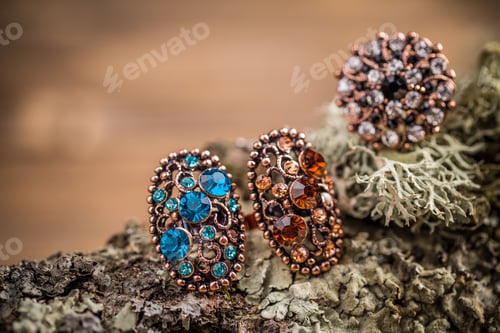 Jeweled Rings on Mossy Rock, Fashion Macro