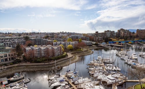 Preview: Aerial View of Residential Homes, Boats in Marina and Modern Cityscape.