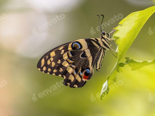 Preview: Citrus swallowtail Perched on leaf on Green Background