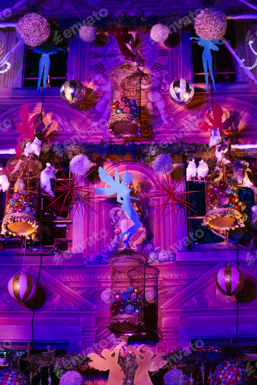 Preview: STRASBOURG, FRANCE - December 2018 - Christmas decorations on historic bakery