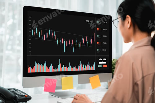 Preview: Stock exchange market concept, business people trader looking computer with graphs analysis.
