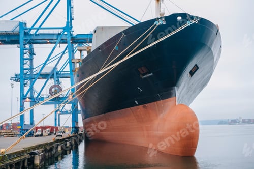 Preview: Cargo ship anchored in harbor, Tacoma, Washington, USA