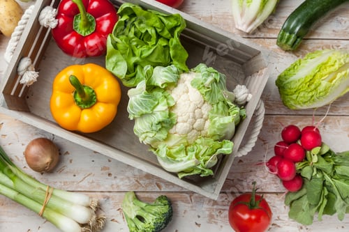 Preview: Fresh organic vegetables on rustic background