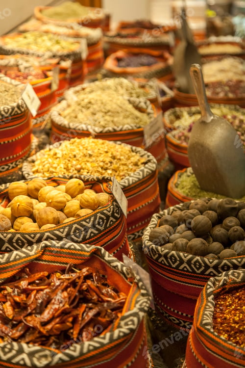 Preview: Various Arabic spices at the traditional market in Abu Dhabi