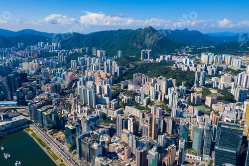 Preview: Kwun Tong, Hong Kong 06 September 2019: Drone fly over Hong Kong city