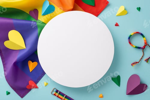 Preview: Celebrate LGBT History Month with a flat lay top view of parade accessories