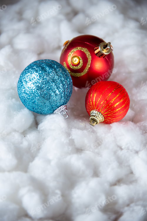 Preview: christmas tree decorations with white cotton christmas texture on light background