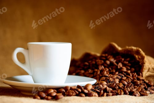 Preview: Coffee Beans in a Burlap Sack with Cup