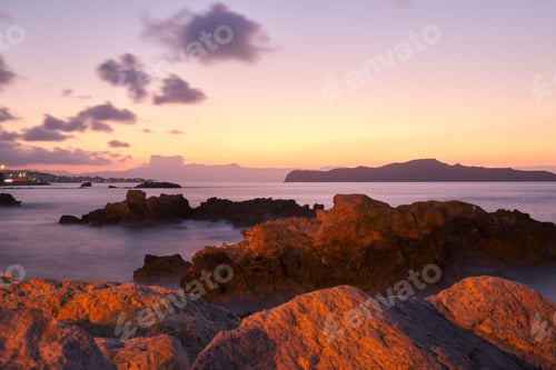 Preview: Beautiful sea and waves at sunset time in Chania Crete - Greece