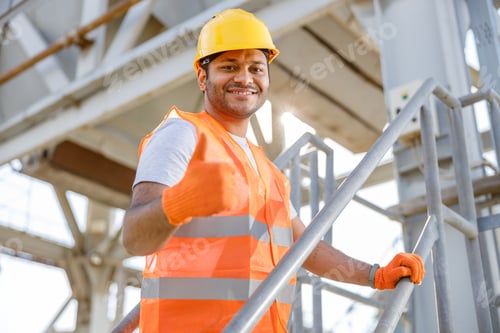 Preview: Smiling young foreman working on construction site