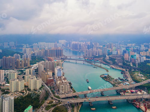 Preview: Hong Kong Downtown, China. Financial district in urban city in Asia. Skyscraper buildings.