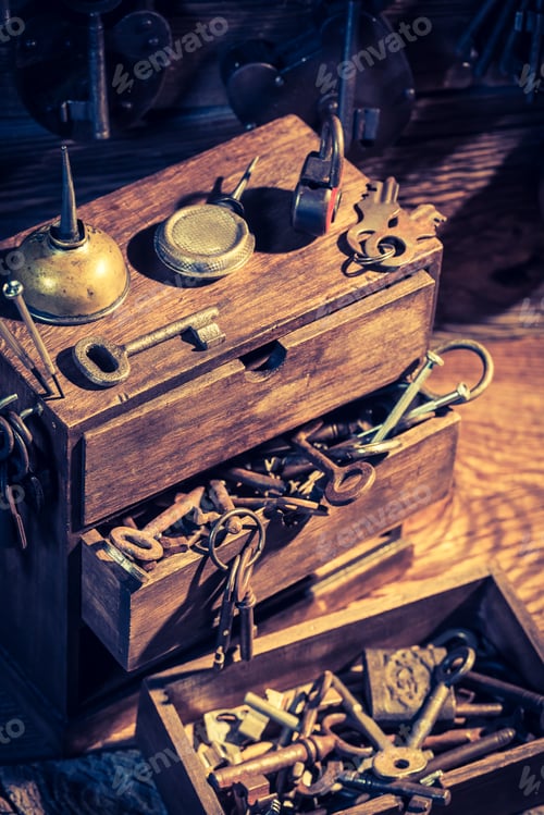 Preview: Ancient tools in small locksmiths workshop