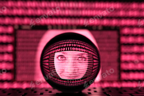 Preview: Concept for dangers of AI artificial intelligence or warning of identity theft, red dangerous