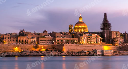 Preview: Skyline of historic Valletta city in Malta at sunset