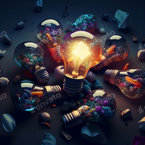 Preview: Creative Concept: Lightbulbs Containing a Colorful Universe