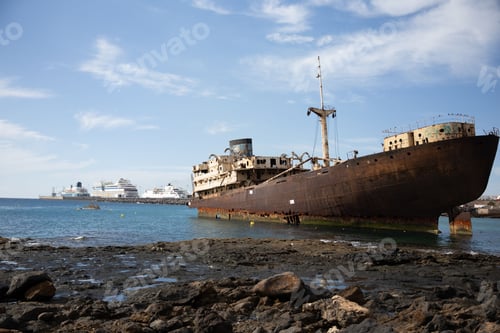 Preview: Rusty ship on the sea shore