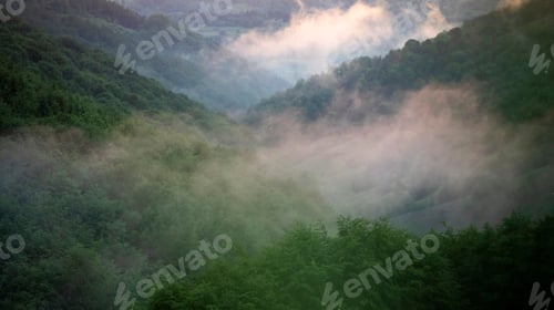 Preview: Magic foggy sunset in transylvaninan mountains.