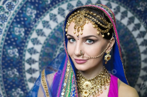 Preview: Woman In Indian Clothes Dancing Belly Dance. Young Beautiful Woman In National Costume Dancing
