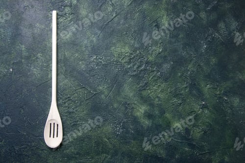 Preview: top view white spoon on dark background cutlery food kitchen wood plastic color darkness fork knife