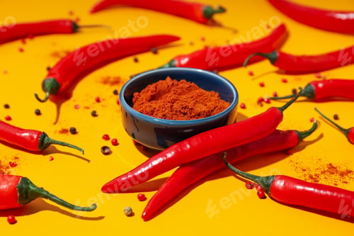 Preview: Concept of hot and spicy ingredients - red hot chili pepper