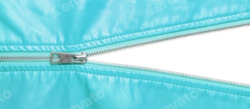 Preview: Turquoise Leather Texture And Open Metal Zipper Isolated On White Background