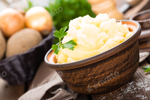 Preview: Mashed potato. Potato mash with butter and milk. Boiled potato. Potato puree