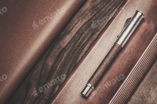 Preview: Luxurious rollerball pen on a wooden background