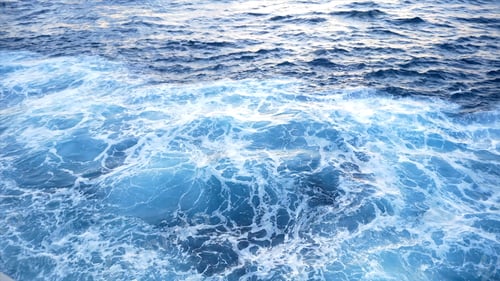 Preview: Beautiful blue water of the sea of the yacht. Stock. View from the deck of the yacht on the blue sea