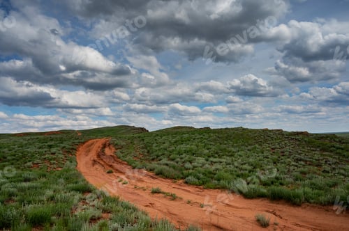 Preview: View of rural road in the steppe coutryside. Freedom concept