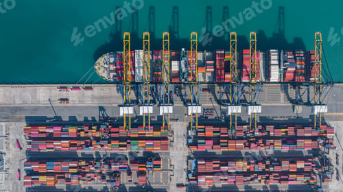Preview: Aerial view container cargo ship maritime freight shipping by container cargo ship, Global business.